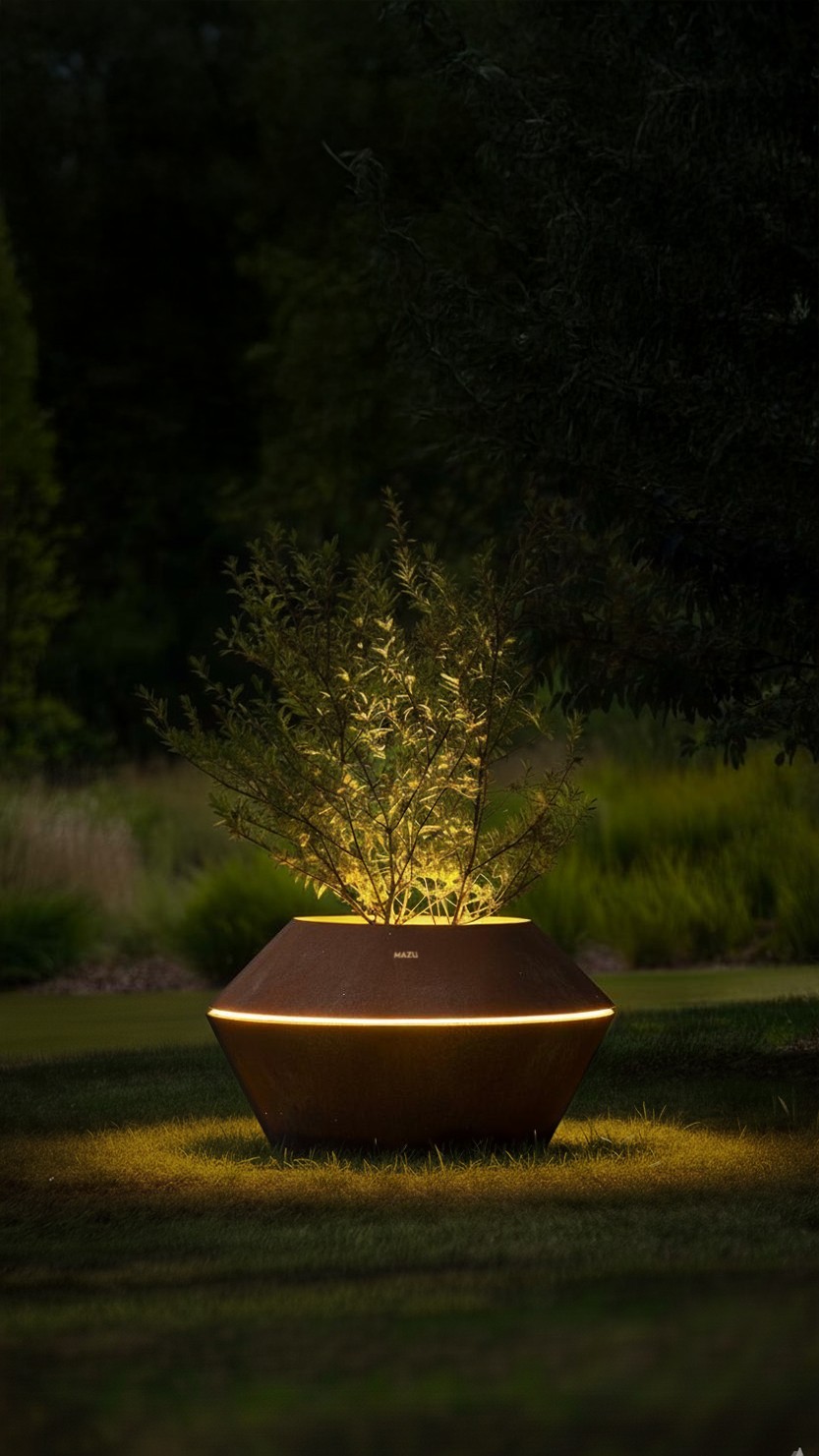 Corten Steel Premium Planters with Integrated LED Lighting | MAZU